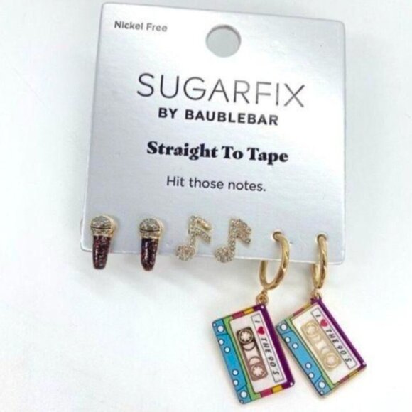 BaubleBar Jewelry - NWT Baublebar Sugarfix Nickel Free Straight To Tape I Love The 90s Earrings Set